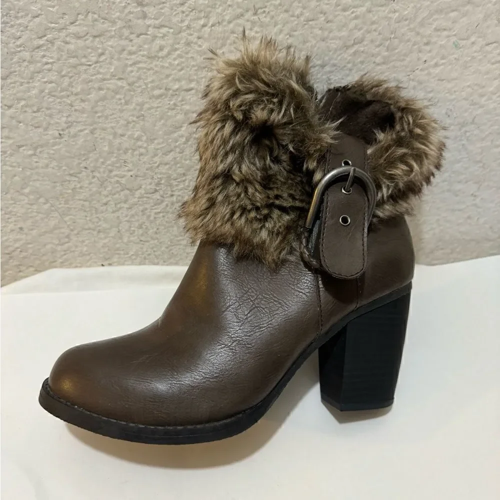 Sugar Pursuit Brown Boots with Faux Fur Collar